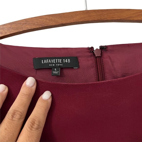 Lafayette 148 New York Wine Red Wool Blend Ruffle Sleeve Shift Dress Size Large - Picture 3 of 5